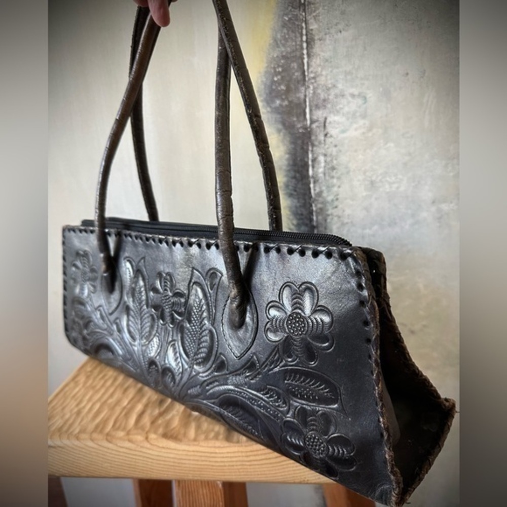 Hand Tooled Black Leather Bag by Alexis David